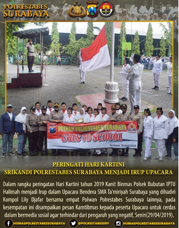 Sambut Hari Kartini, Polwan Polrestabes Surabaya Pimpin Upacara di Sekolah