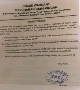 Viral, Surat Keputusan RW 03 Resahkan Warga Bangkingan Surabaya